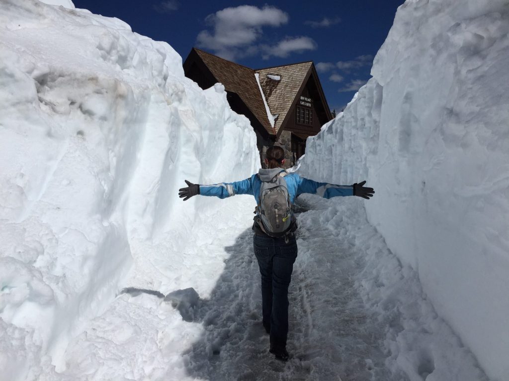 walking through snow to visitor center