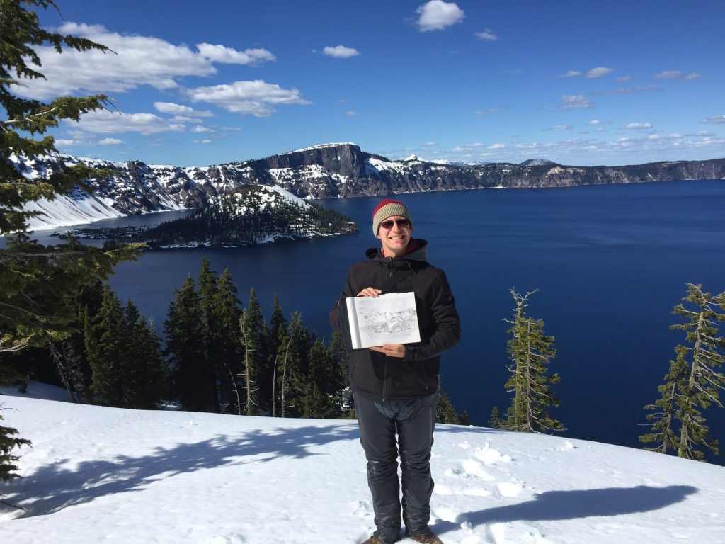 sketch of Crater Lake and Wizard Island